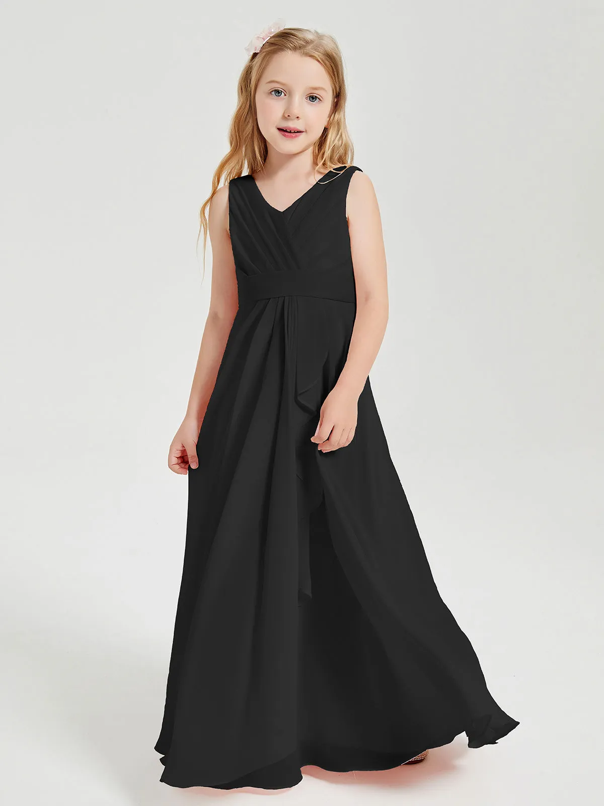 Boho Long Chiffon Bridesmaid Dresses Cascading Skirt Black