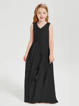 Boho Long Chiffon Bridesmaid Dresses Cascading Skirt Black