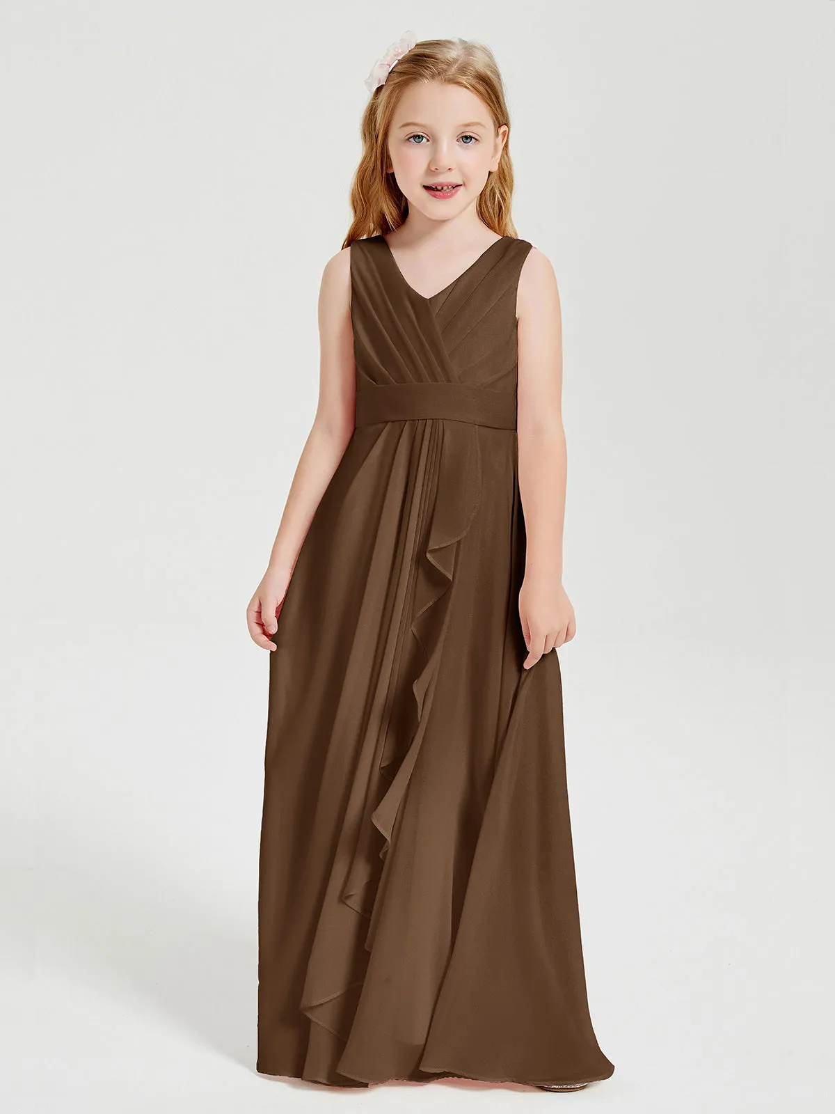 Boho Long Chiffon Bridesmaid Dresses Cascading Skirt Chocolate