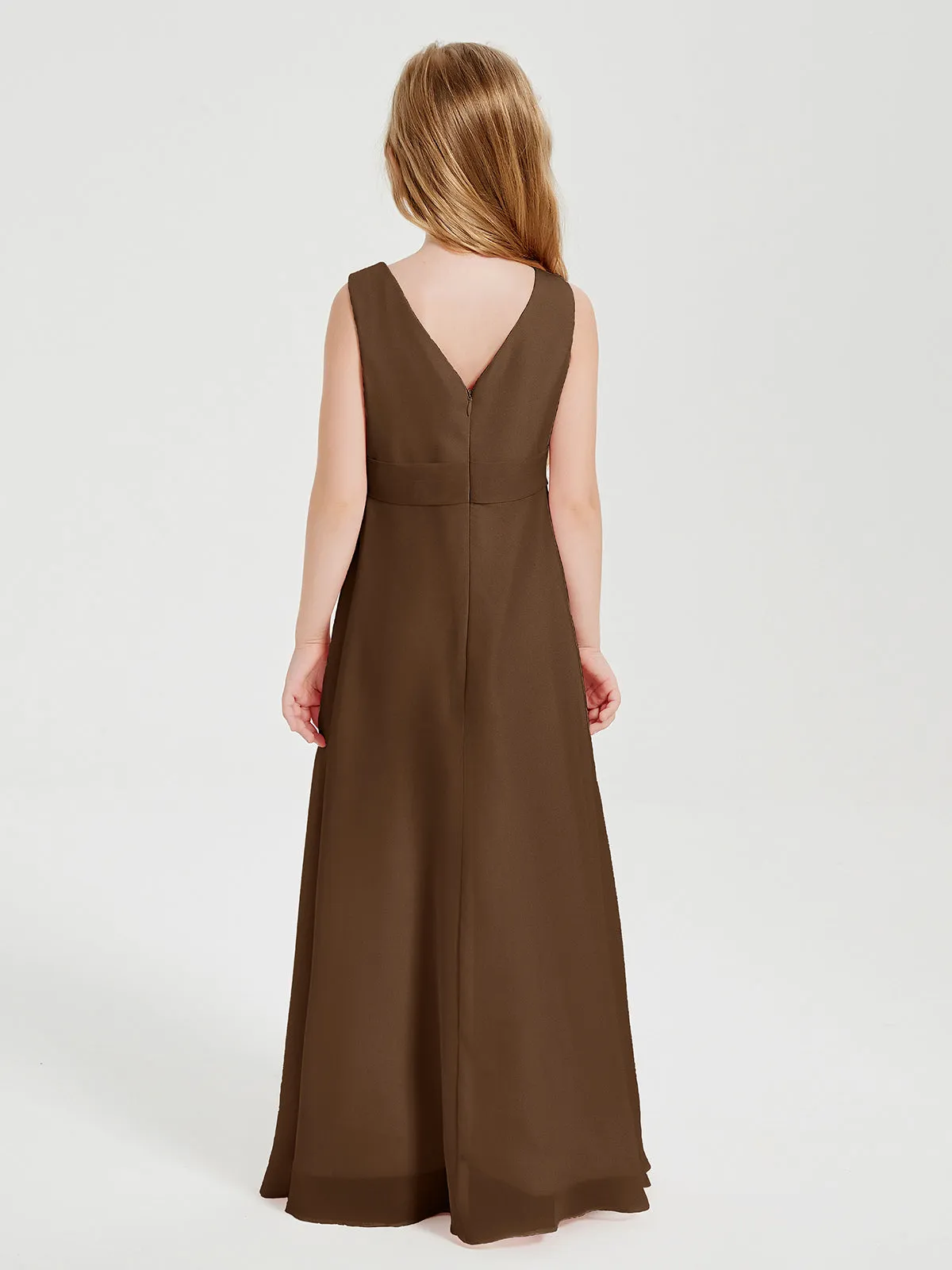 Boho Long Chiffon Bridesmaid Dresses Cascading Skirt Chocolate