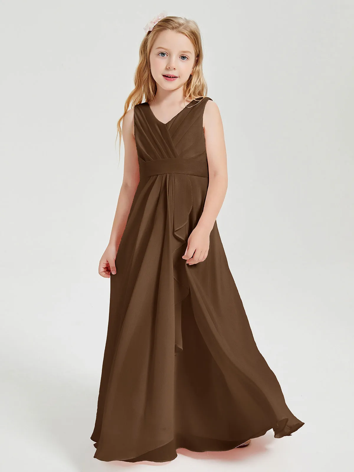 Boho Long Chiffon Bridesmaid Dresses Cascading Skirt Chocolate