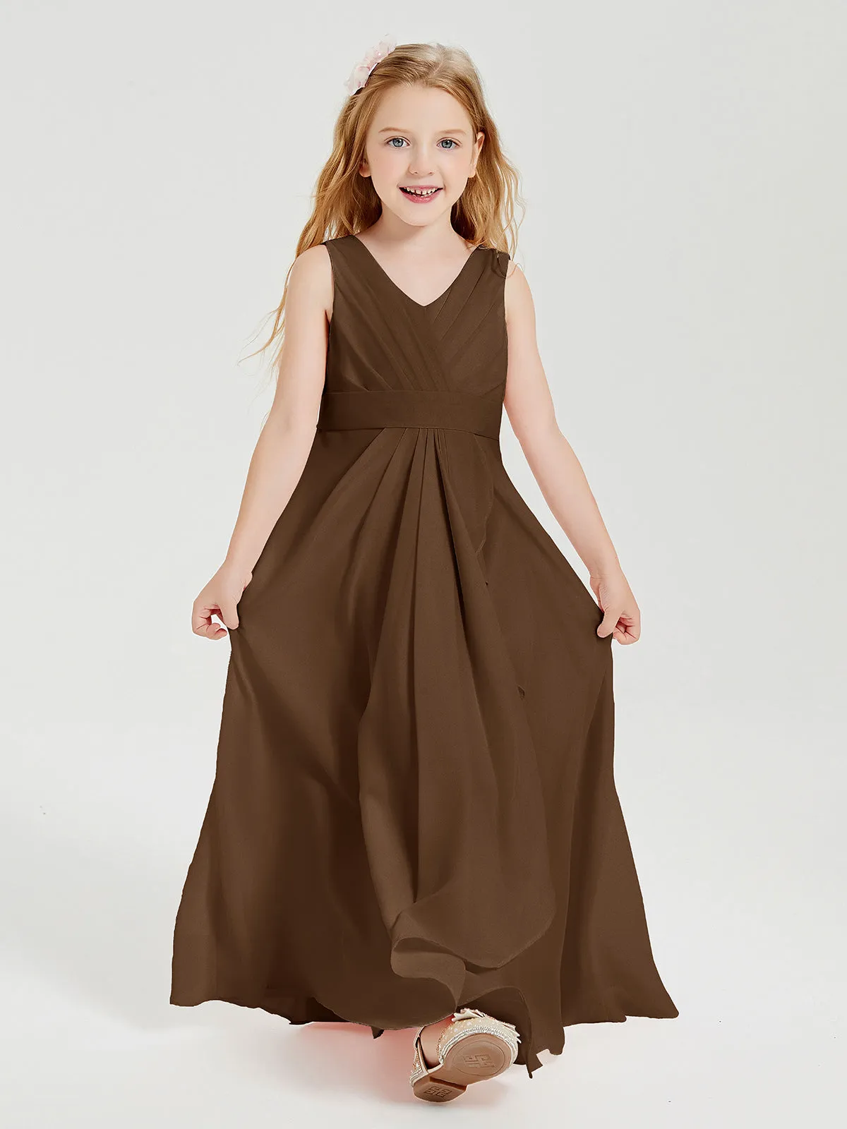 Boho Long Chiffon Bridesmaid Dresses Cascading Skirt Chocolate