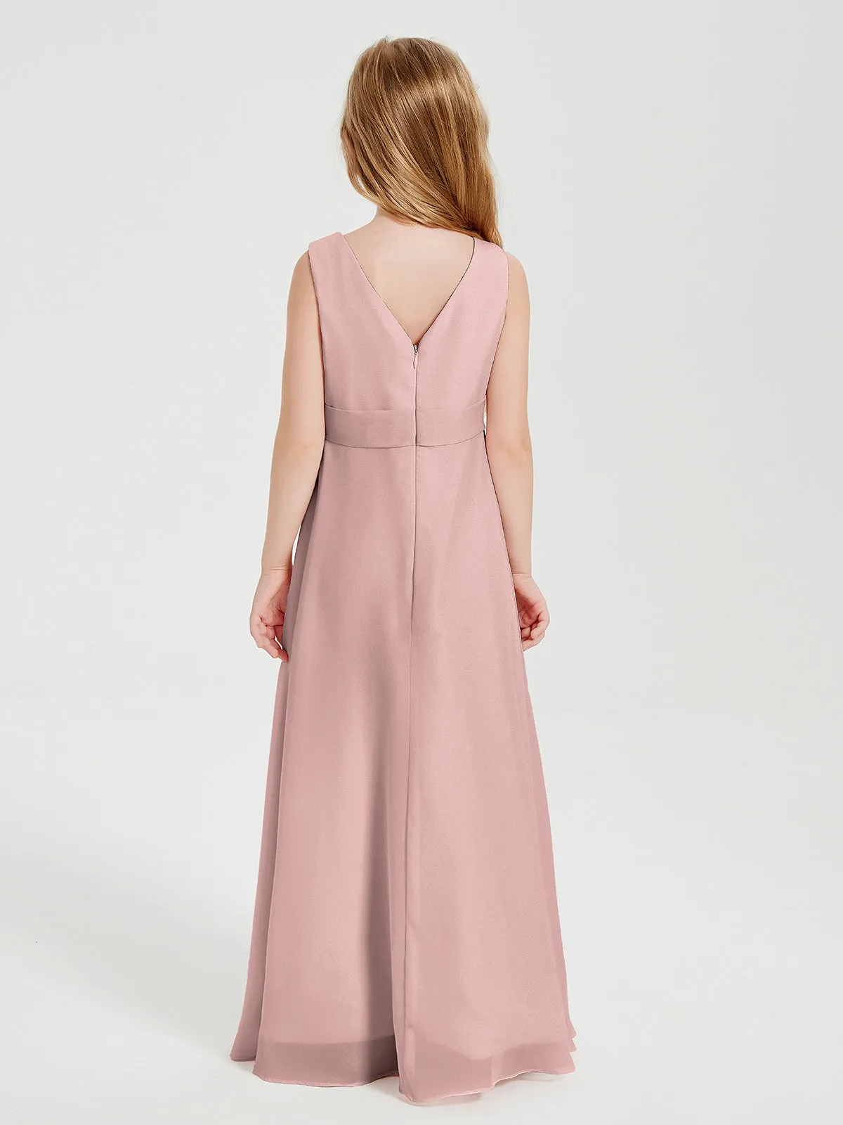 Boho Long Chiffon Bridesmaid Dresses Cascading Skirt Dusty Rose