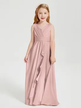 Boho Long Chiffon Bridesmaid Dresses Cascading Skirt Dusty Rose