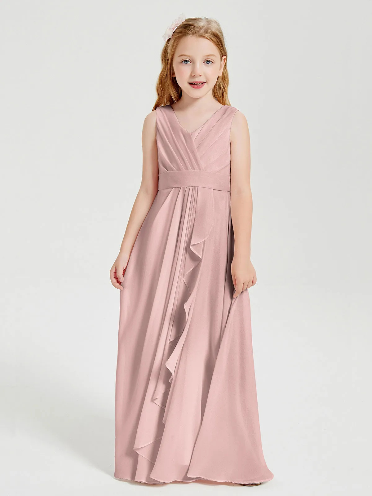 Boho Long Chiffon Bridesmaid Dresses Cascading Skirt Dusty Rose