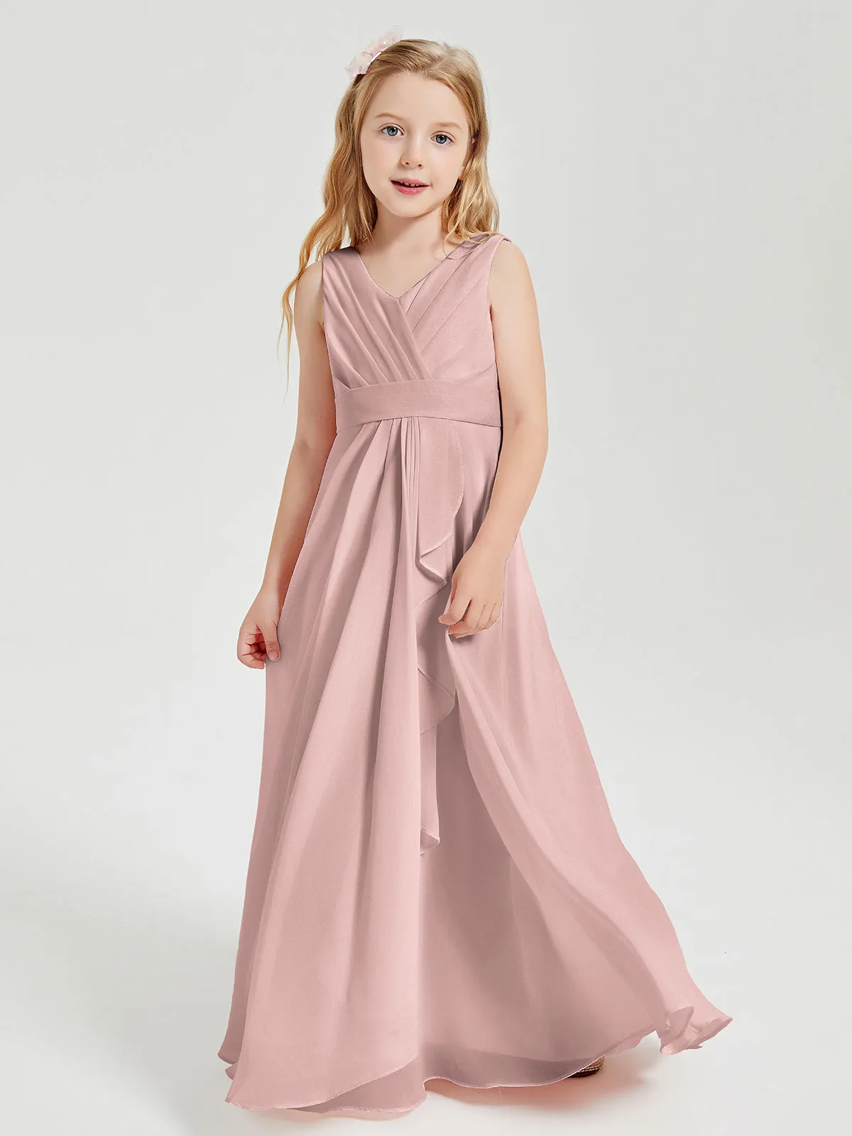 Boho Long Chiffon Bridesmaid Dresses Cascading Skirt Dusty Rose