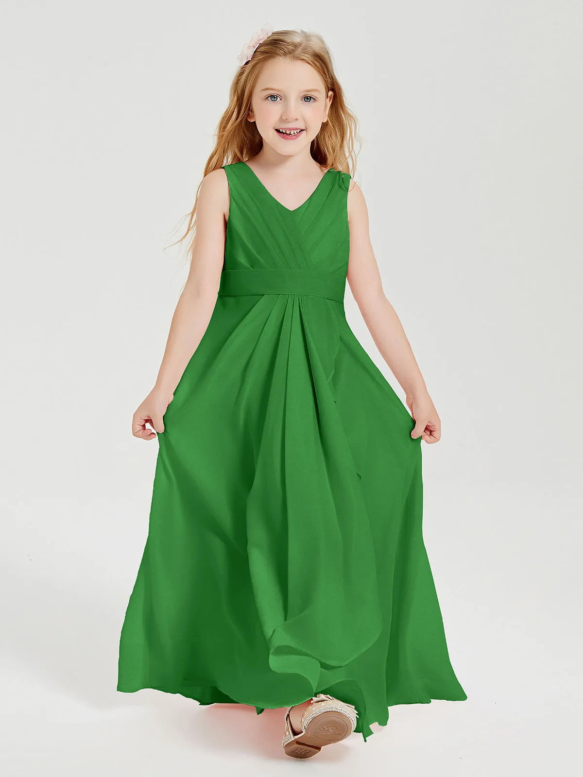 Boho Long Chiffon Bridesmaid Dresses Cascading Skirt Green