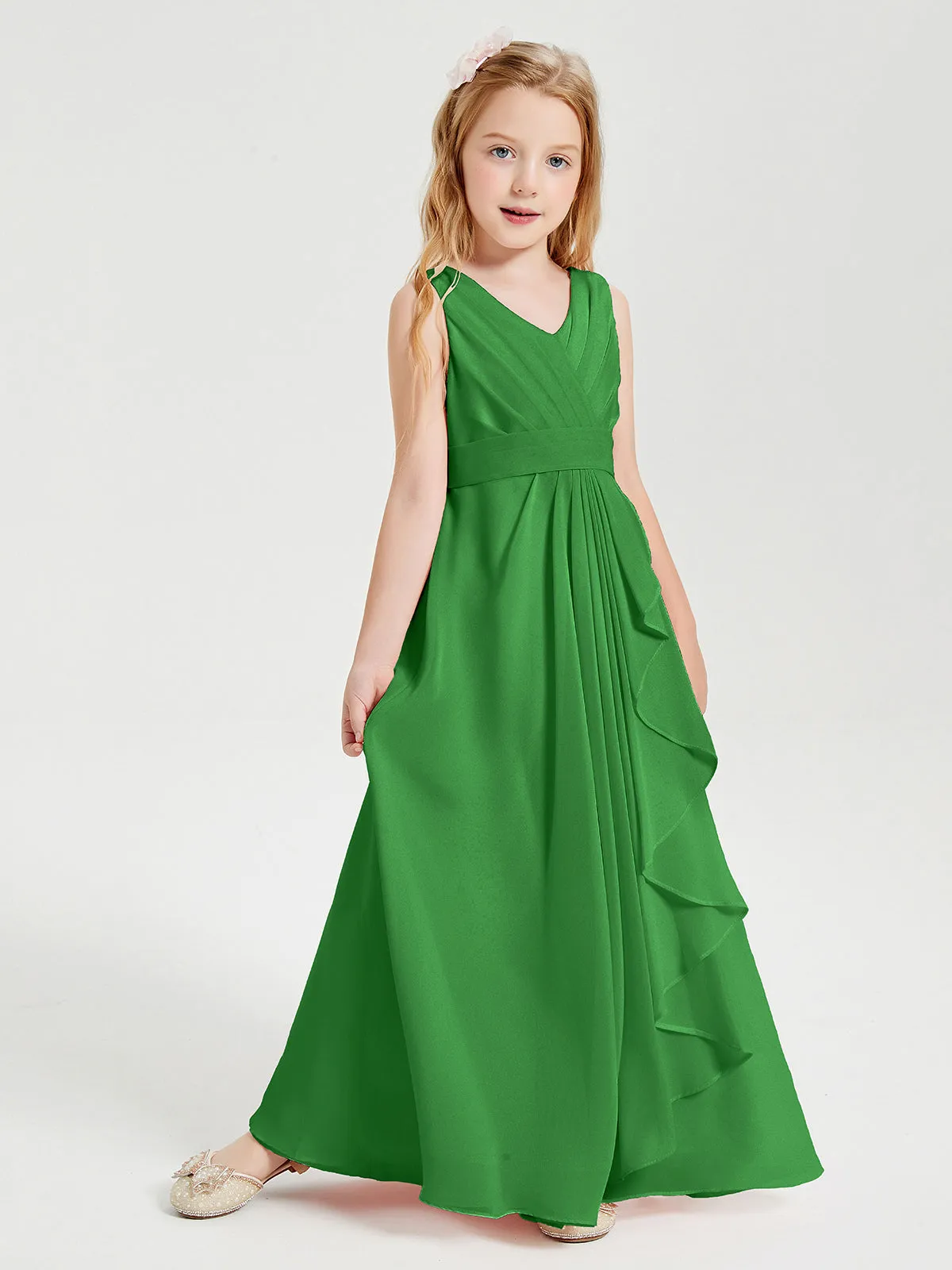 Boho Long Chiffon Bridesmaid Dresses Cascading Skirt Green