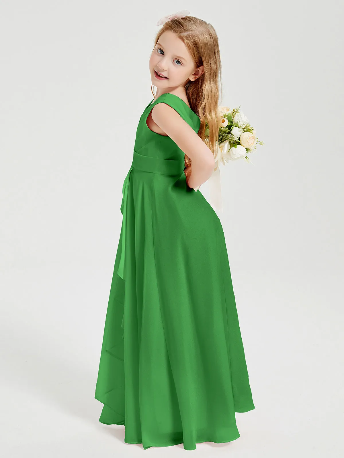 Boho Long Chiffon Bridesmaid Dresses Cascading Skirt Green