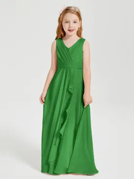 Boho Long Chiffon Bridesmaid Dresses Cascading Skirt Green