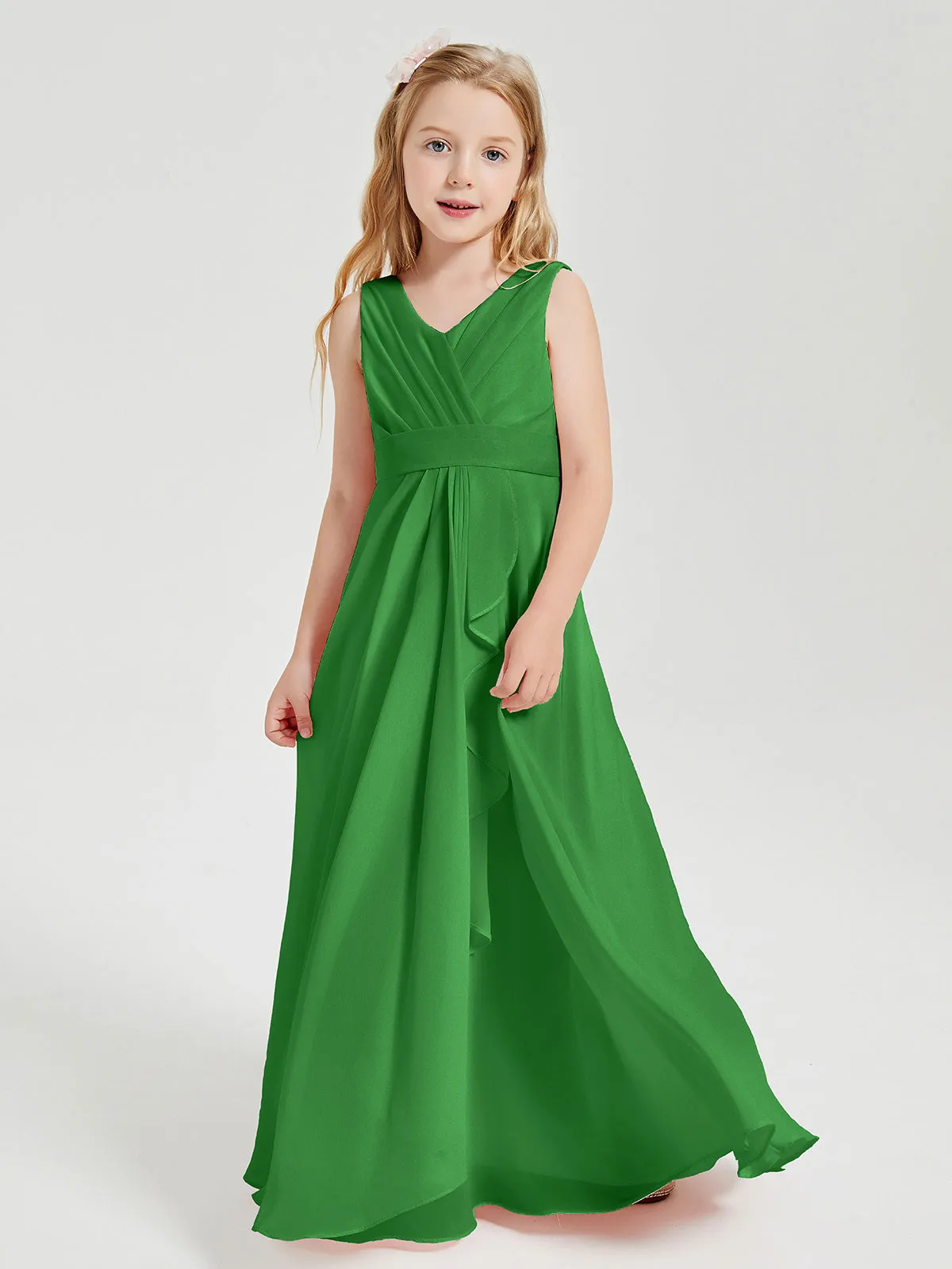 Boho Long Chiffon Bridesmaid Dresses Cascading Skirt Green