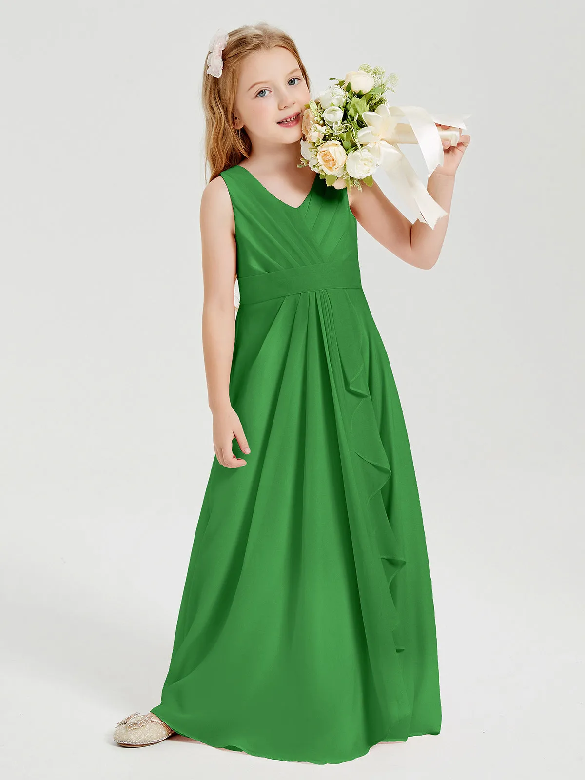 Boho Long Chiffon Bridesmaid Dresses Cascading Skirt Green