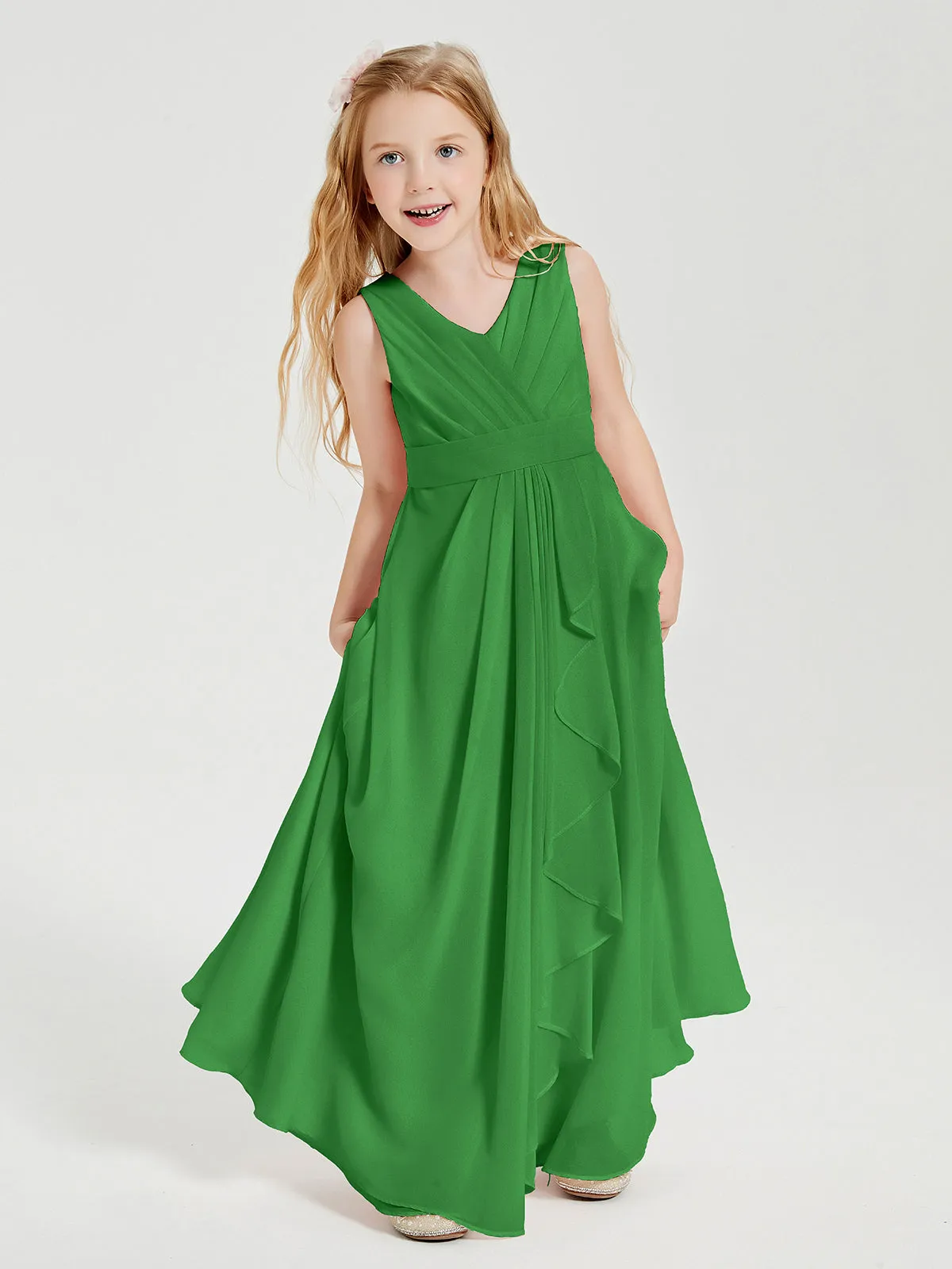 Boho Long Chiffon Bridesmaid Dresses Cascading Skirt Green