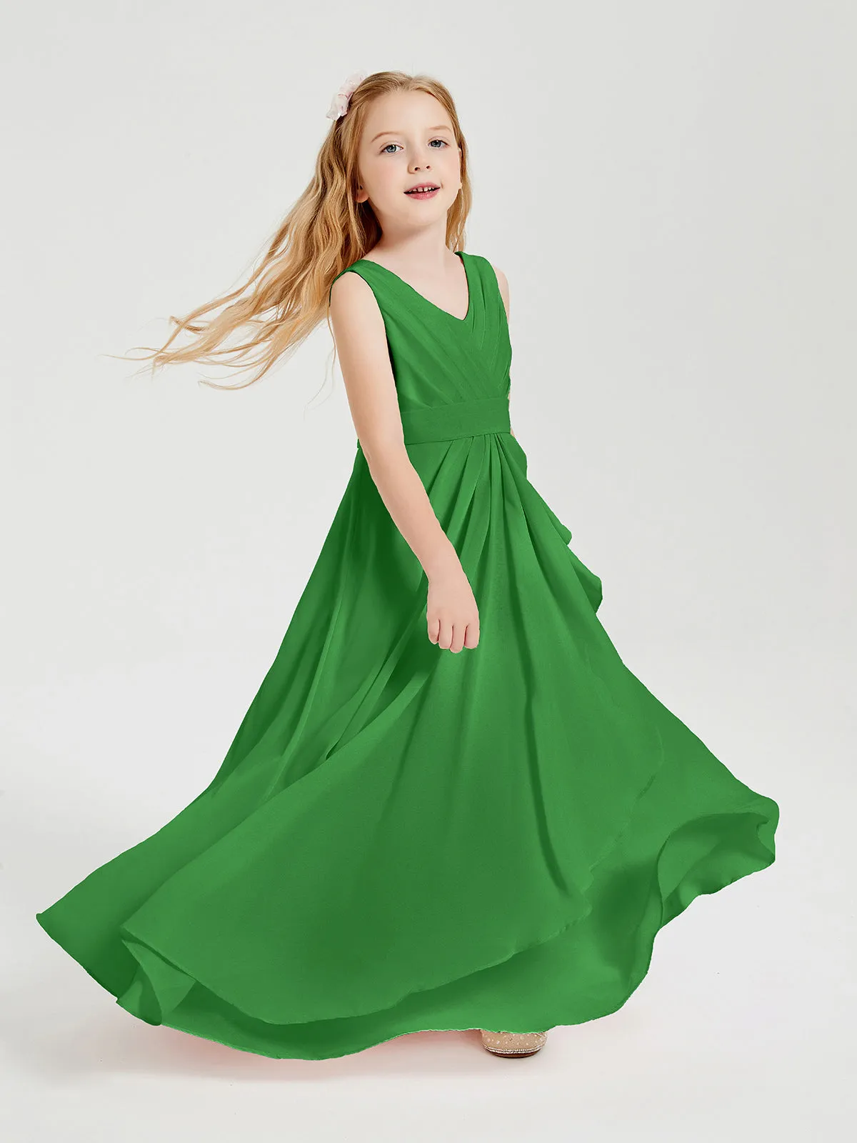 Boho Long Chiffon Bridesmaid Dresses Cascading Skirt Green