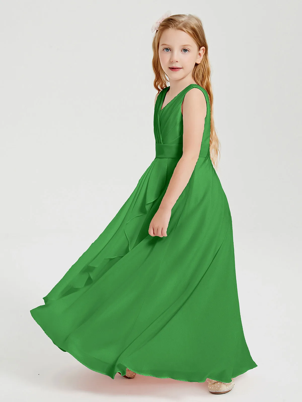 Boho Long Chiffon Bridesmaid Dresses Cascading Skirt Green