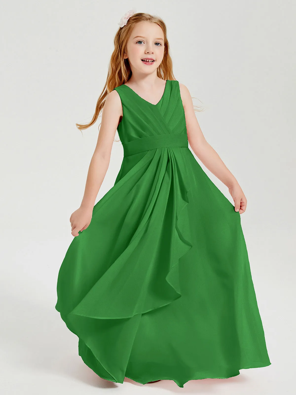 Boho Long Chiffon Bridesmaid Dresses Cascading Skirt Green