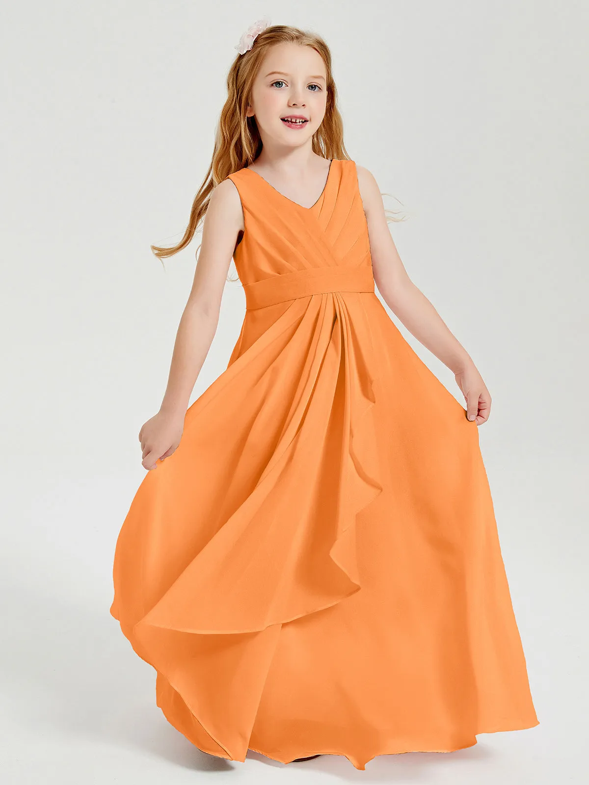 Boho Long Chiffon Bridesmaid Dresses Cascading Skirt Orange