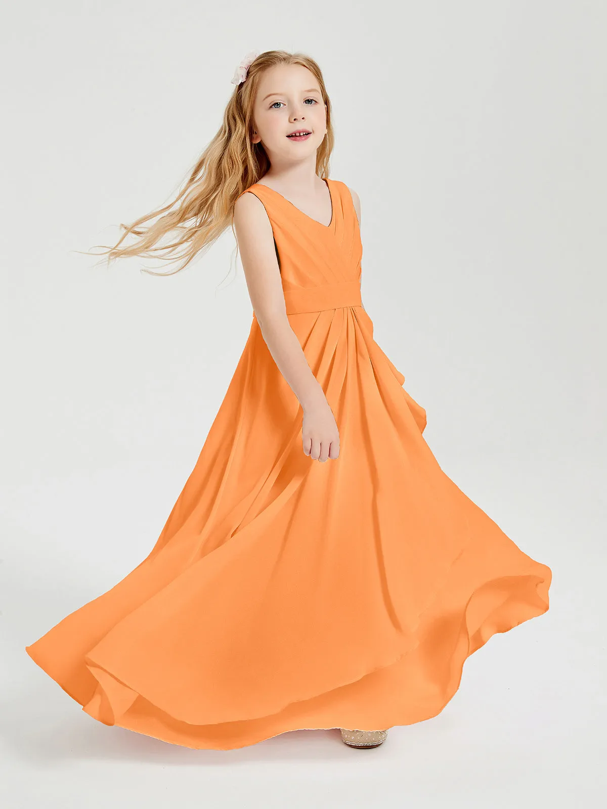 Boho Long Chiffon Bridesmaid Dresses Cascading Skirt Orange