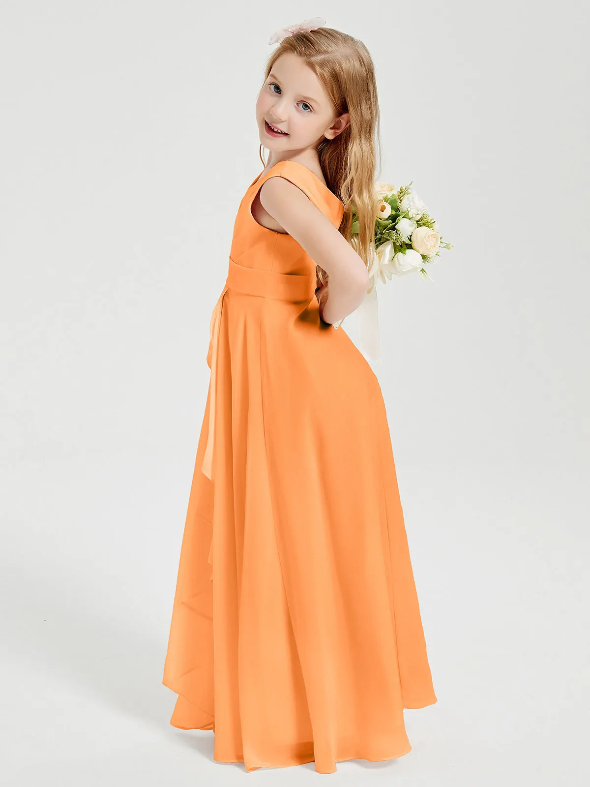 Boho Long Chiffon Bridesmaid Dresses Cascading Skirt Orange