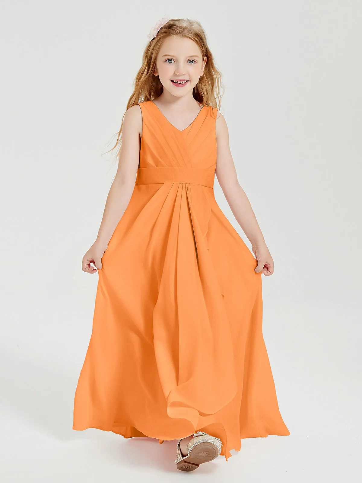 Boho Long Chiffon Bridesmaid Dresses Cascading Skirt Orange