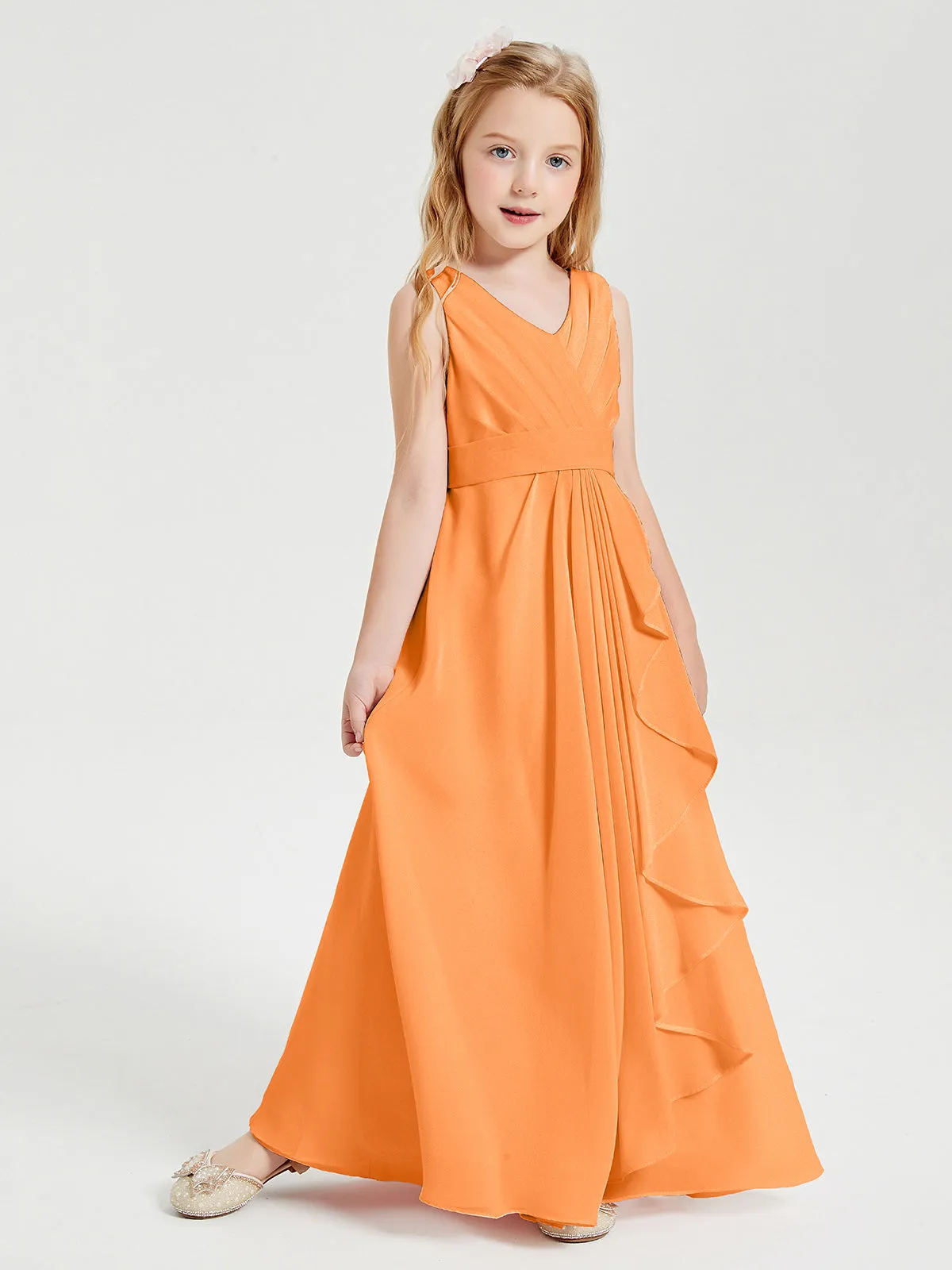 Boho Long Chiffon Bridesmaid Dresses Cascading Skirt Orange