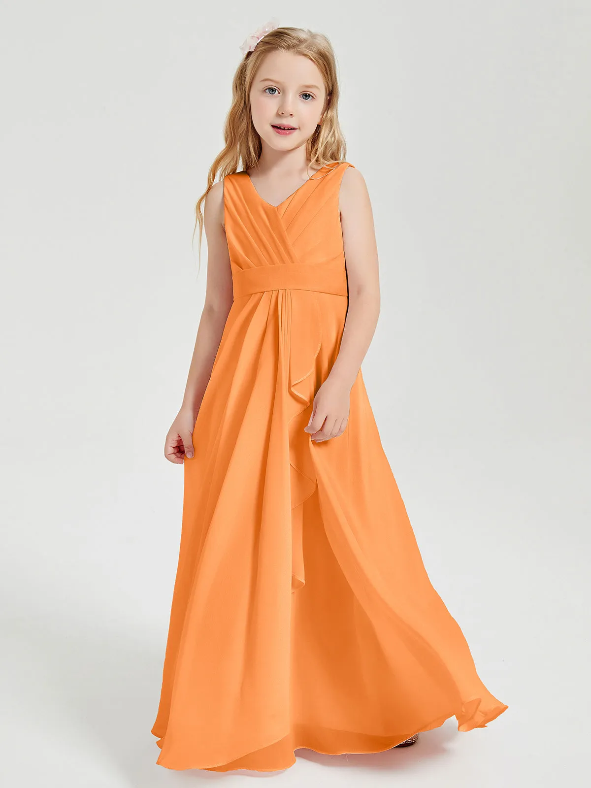 Boho Long Chiffon Bridesmaid Dresses Cascading Skirt Orange