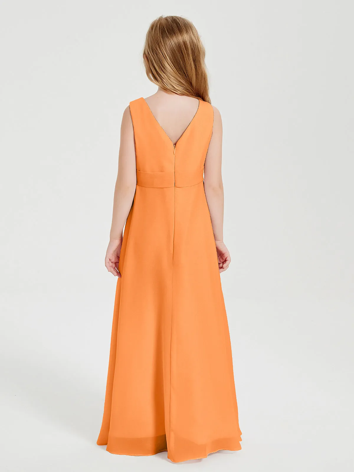 Boho Long Chiffon Bridesmaid Dresses Cascading Skirt Orange