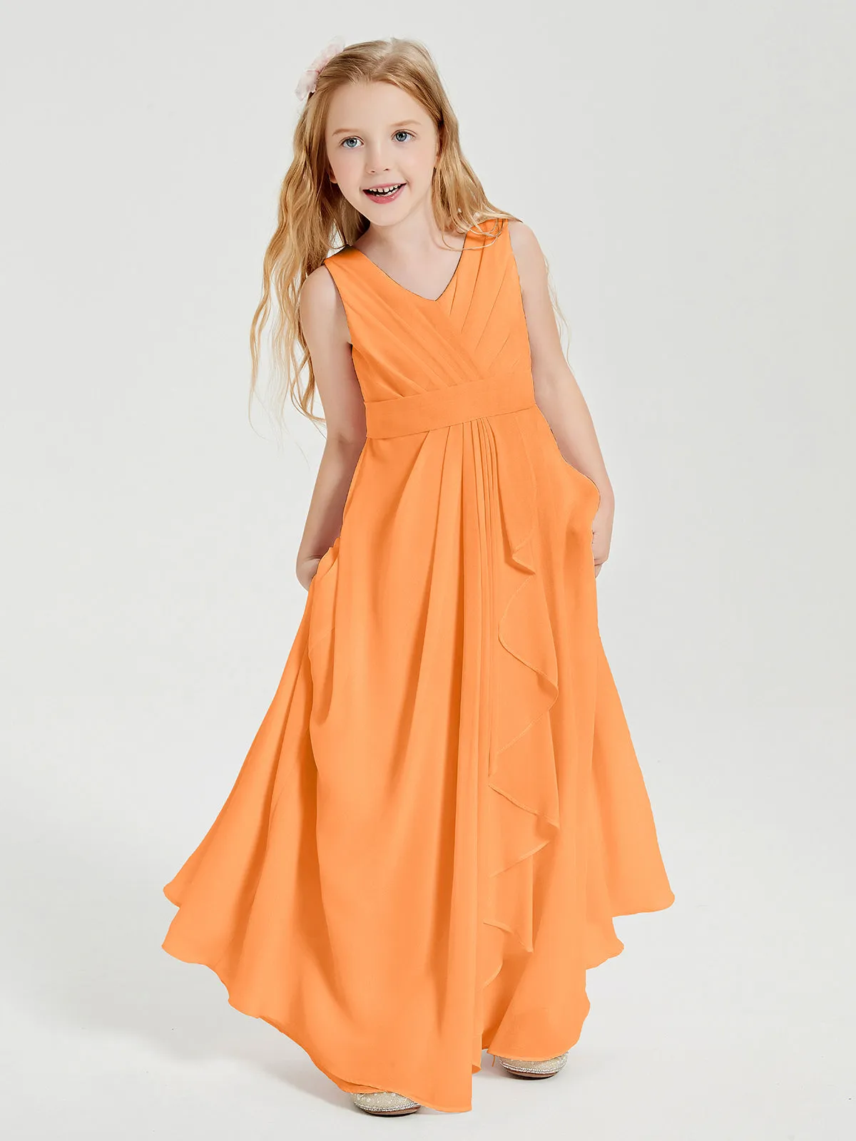 Boho Long Chiffon Bridesmaid Dresses Cascading Skirt Orange