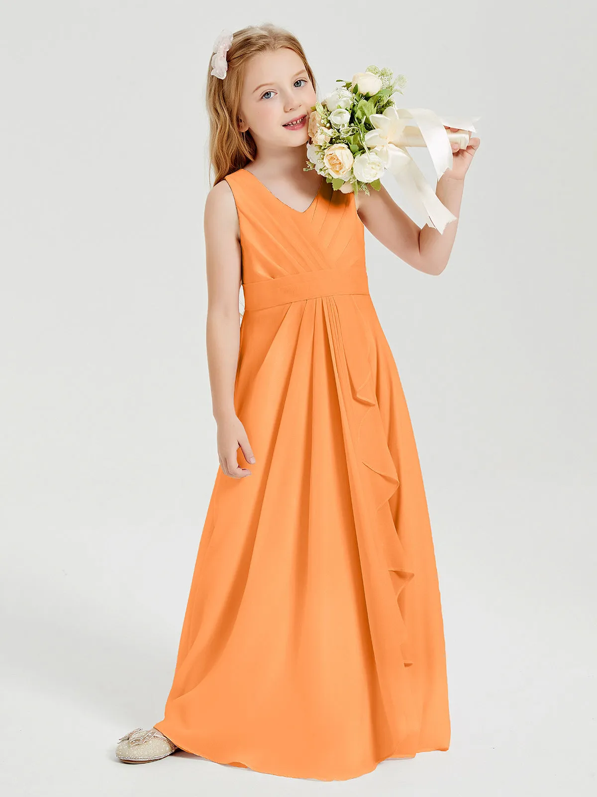 Boho Long Chiffon Bridesmaid Dresses Cascading Skirt Orange