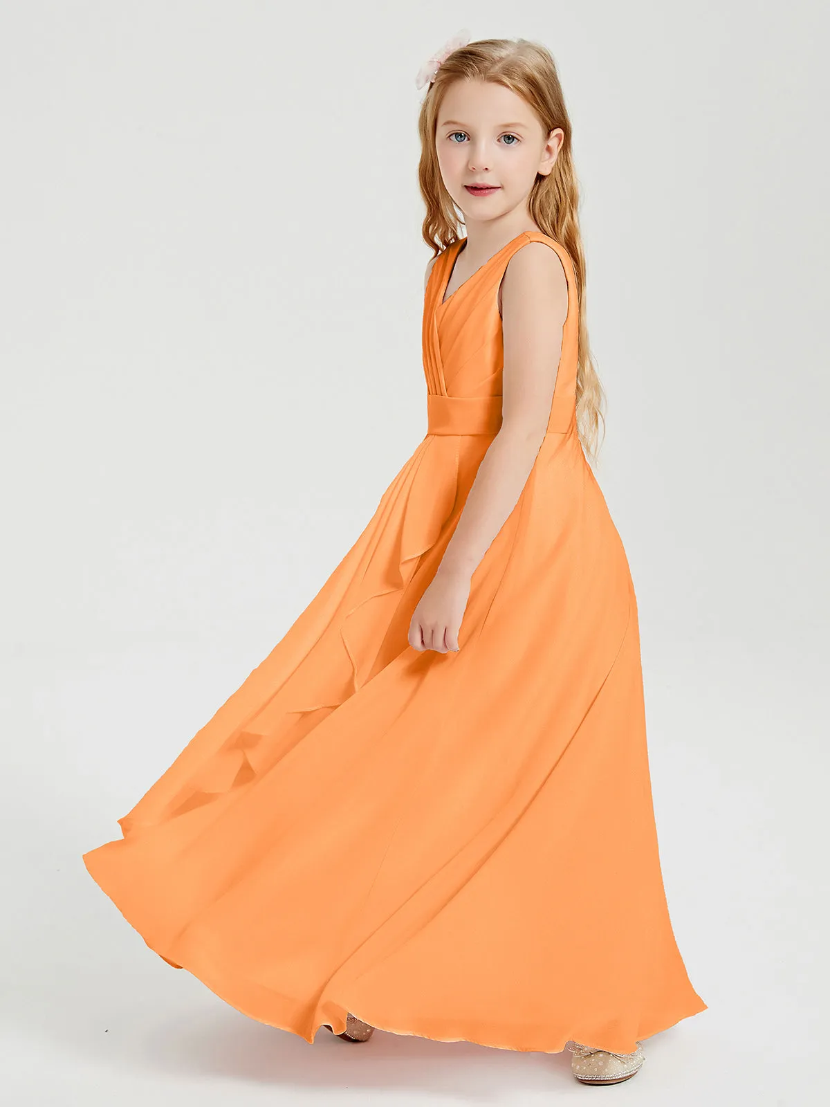 Boho Long Chiffon Bridesmaid Dresses Cascading Skirt Orange