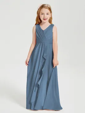 Boho Long Chiffon Bridesmaid Dresses Cascading Skirt Slate Blue