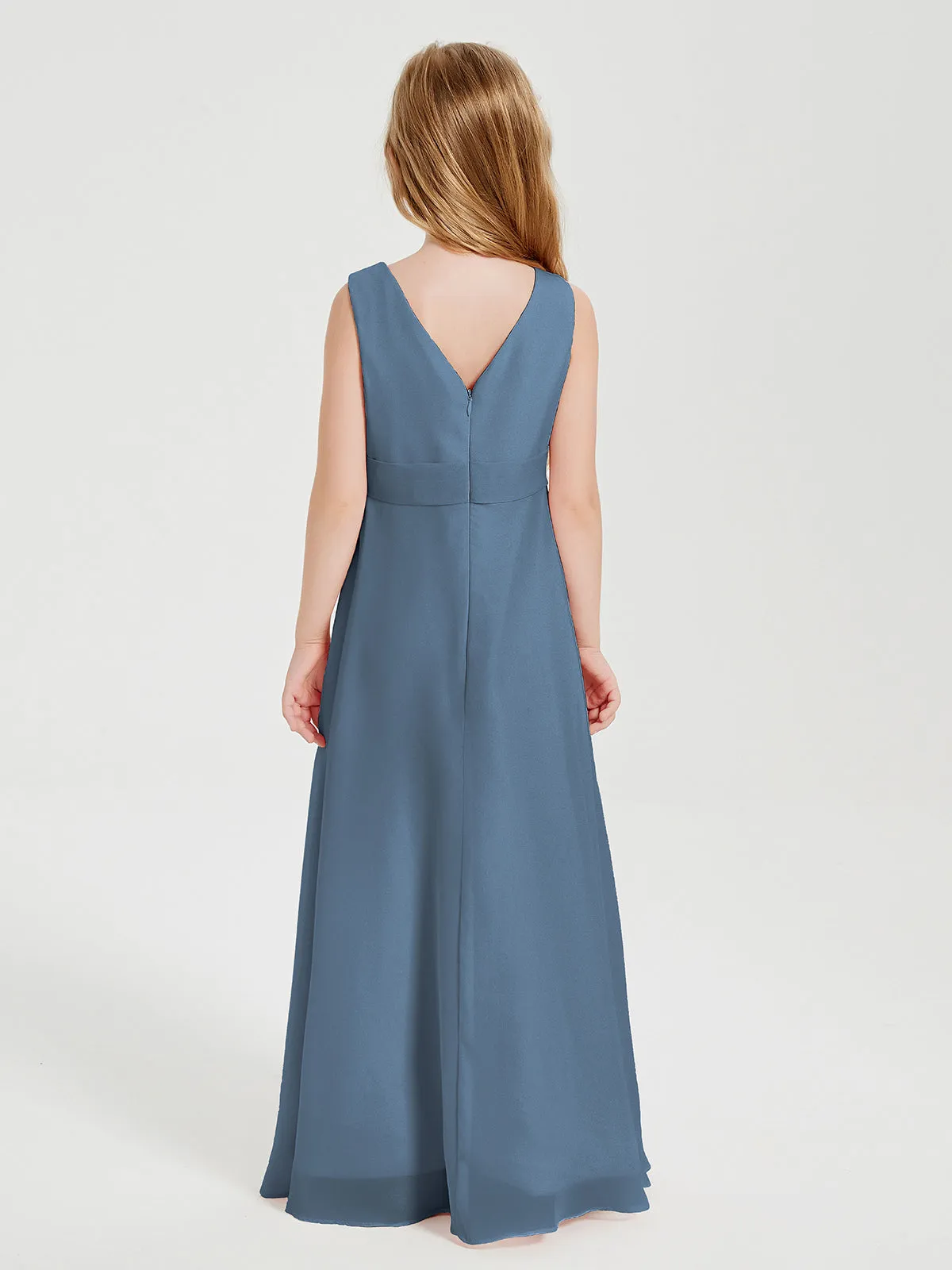 Boho Long Chiffon Bridesmaid Dresses Cascading Skirt Slate Blue