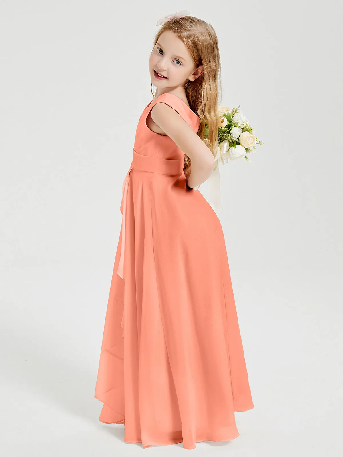 Boho Long Chiffon Bridesmaid Dresses Cascading Skirt Sunset