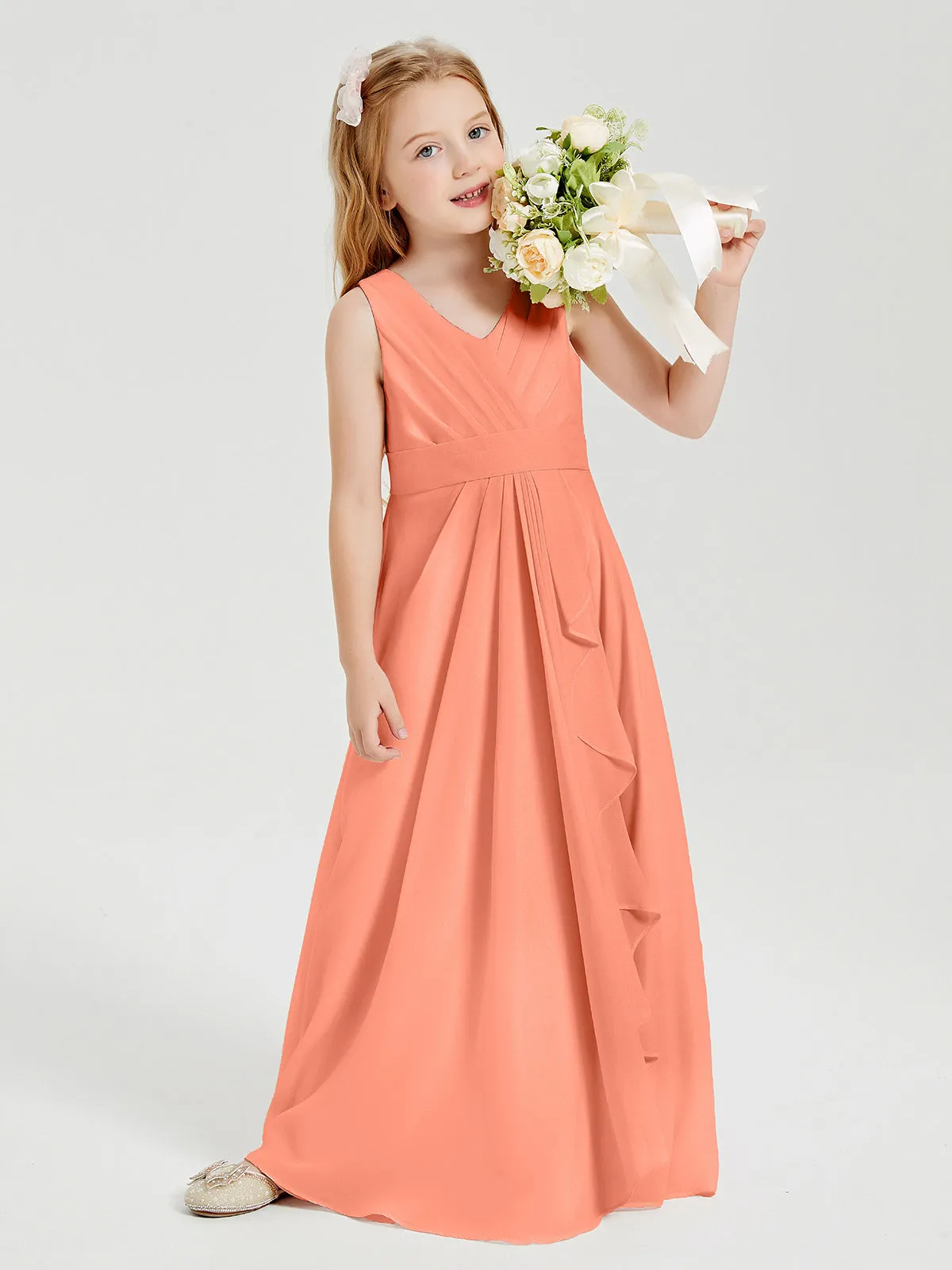 Boho Long Chiffon Bridesmaid Dresses Cascading Skirt Sunset