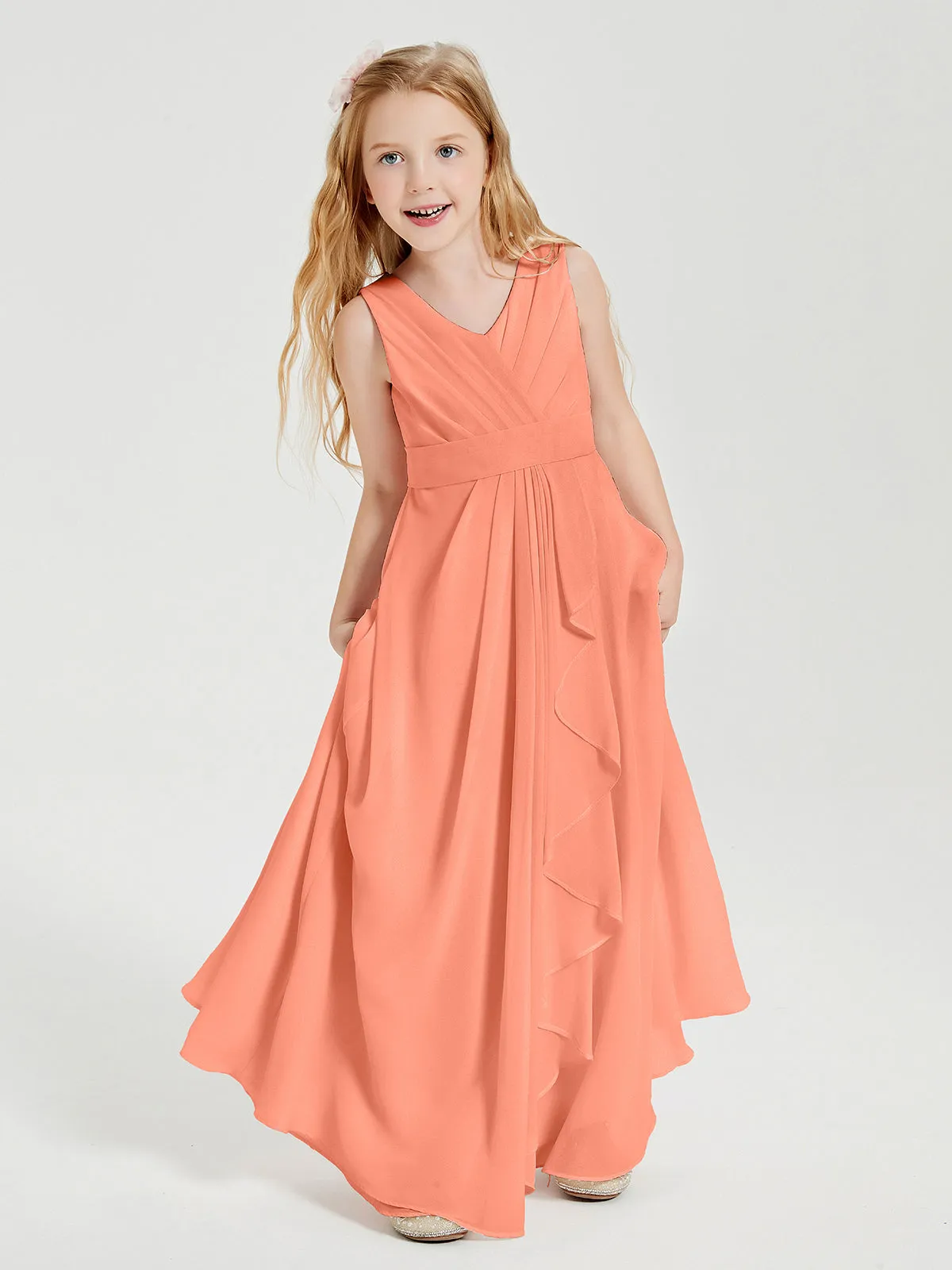 Boho Long Chiffon Bridesmaid Dresses Cascading Skirt Sunset