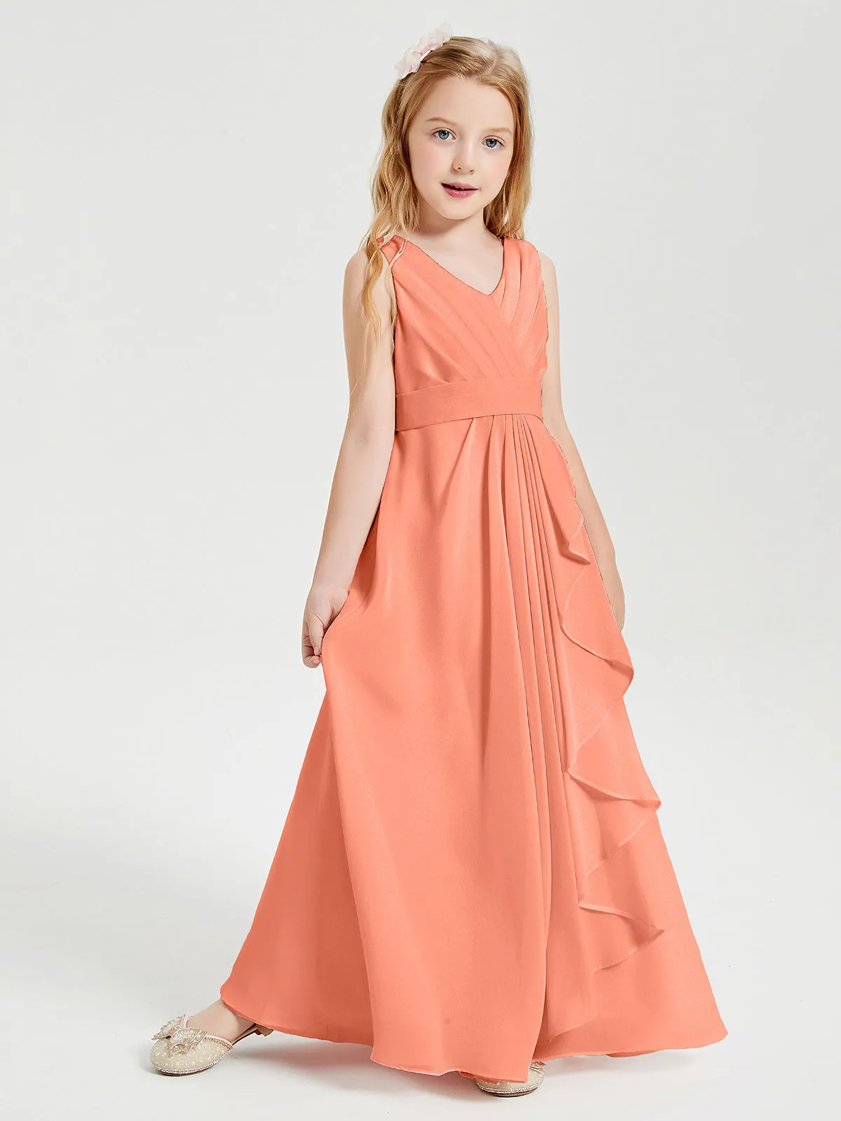 Boho Long Chiffon Bridesmaid Dresses Cascading Skirt Sunset