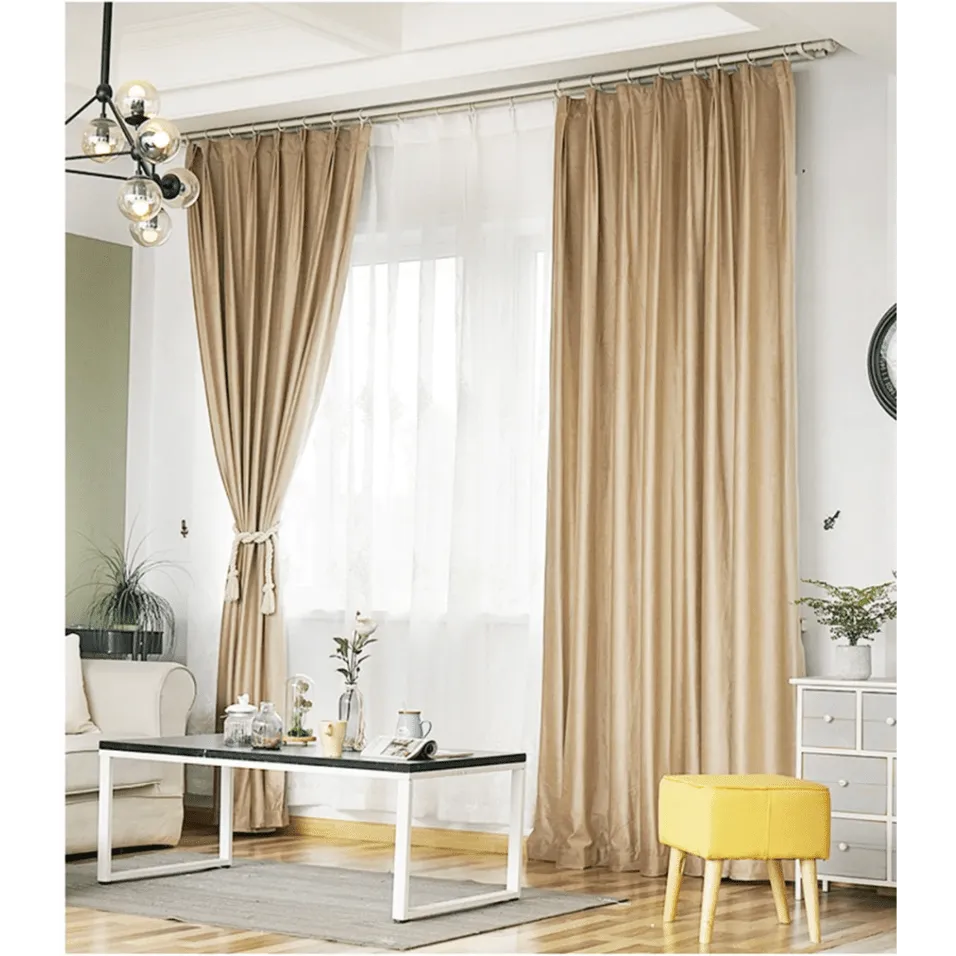 Brittany Velvet Plain Curtains - Ivory / Beige