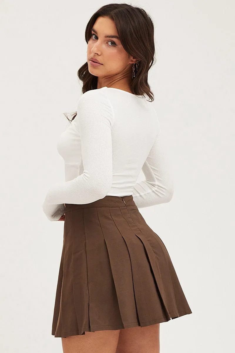 Brown Pleated Skirt Mini Tennis