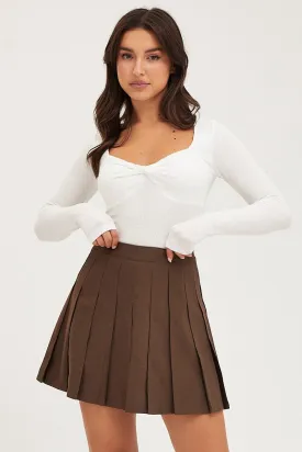 Brown Pleated Skirt Mini Tennis