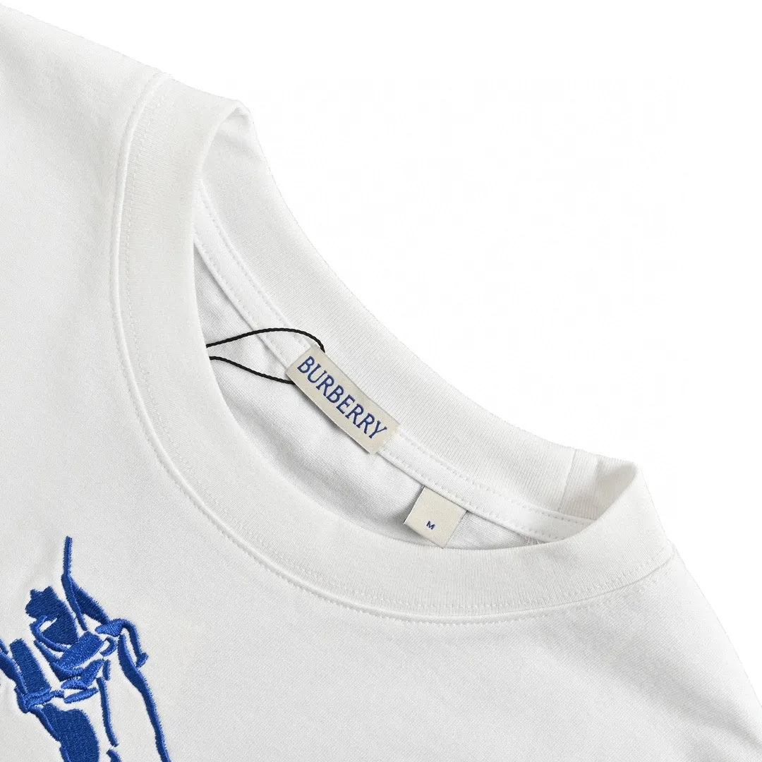 Burberry White T-Shirt with Blue Equestrian Knight Logo