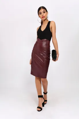 Burgundy Crossover Detail Pencil Skirt