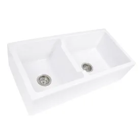 Cape 35.5" 60/40 Double Bowl Farmhouse Fireclay Kitchen Sink