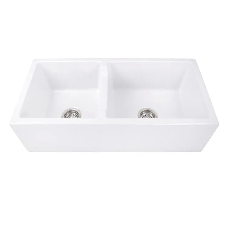 Cape 35.5" 60/40 Double Bowl Farmhouse Fireclay Kitchen Sink