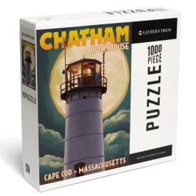 Cape Cod, Massachusetts, Chatham Light and Full Moon, Jigsaw Puzzle