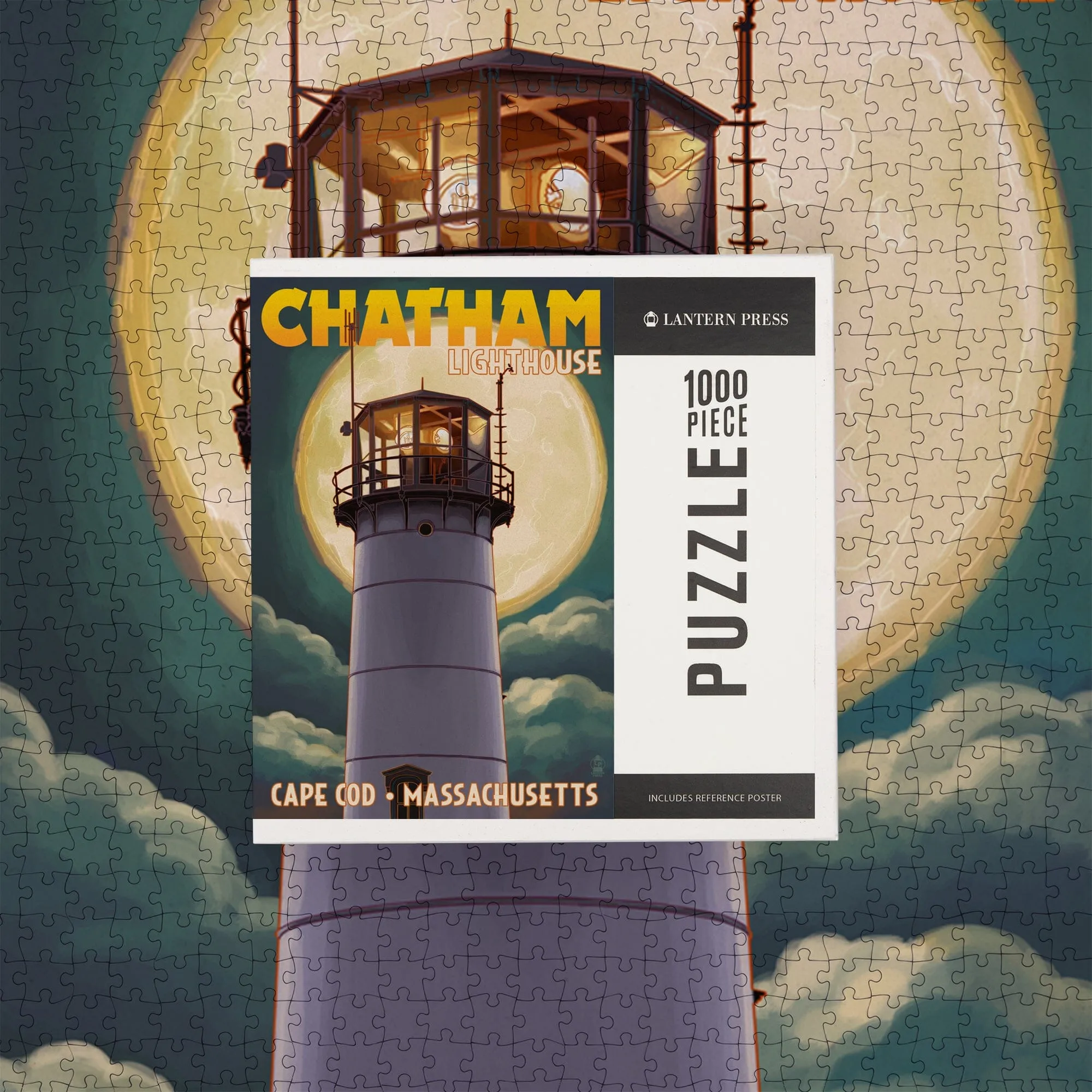 Cape Cod, Massachusetts, Chatham Light and Full Moon, Jigsaw Puzzle