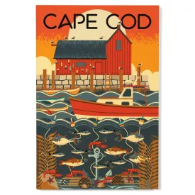 Cape Cod, Massachusetts, Nautical Geometric, Lantern Press Artwork, Wood Signs and Postcards