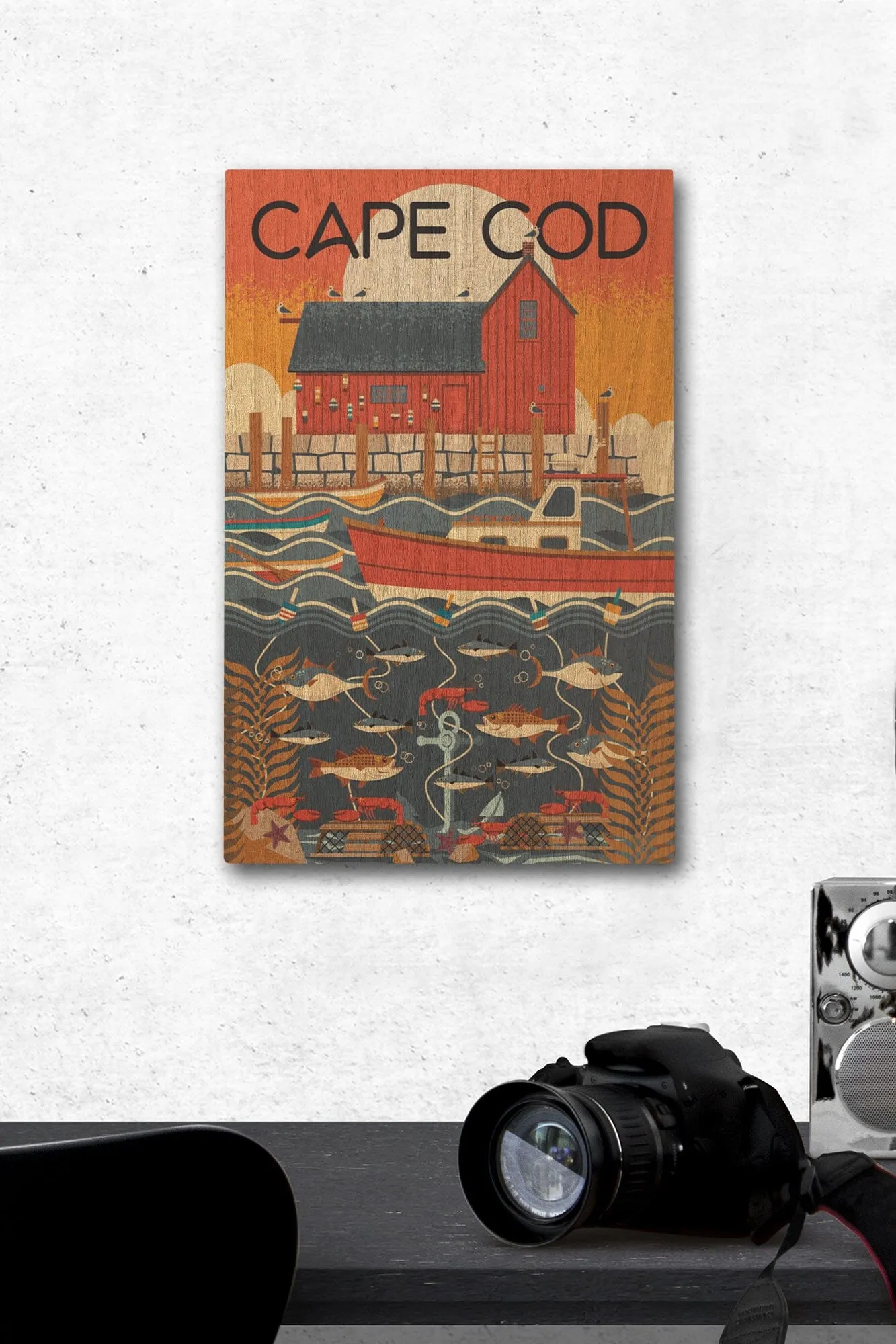 Cape Cod, Massachusetts, Nautical Geometric, Lantern Press Artwork, Wood Signs and Postcards