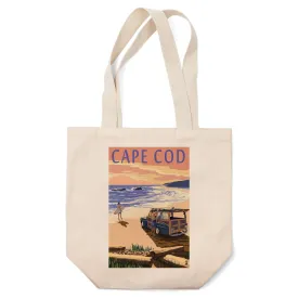 Cape Cod, Massachusetts, Woody on Beach, Lantern Press Artwork, Tote Bag