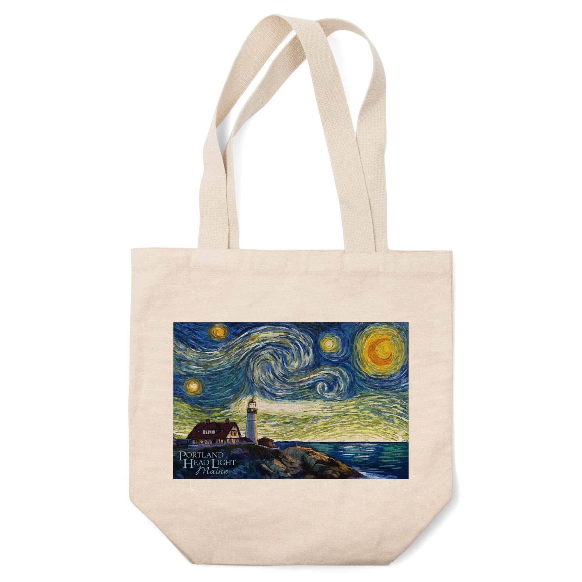 Cape Elizabeth, Maine, Portland Head Lighthouse, Starry Night, Lantern Press Artwork, Tote Bag