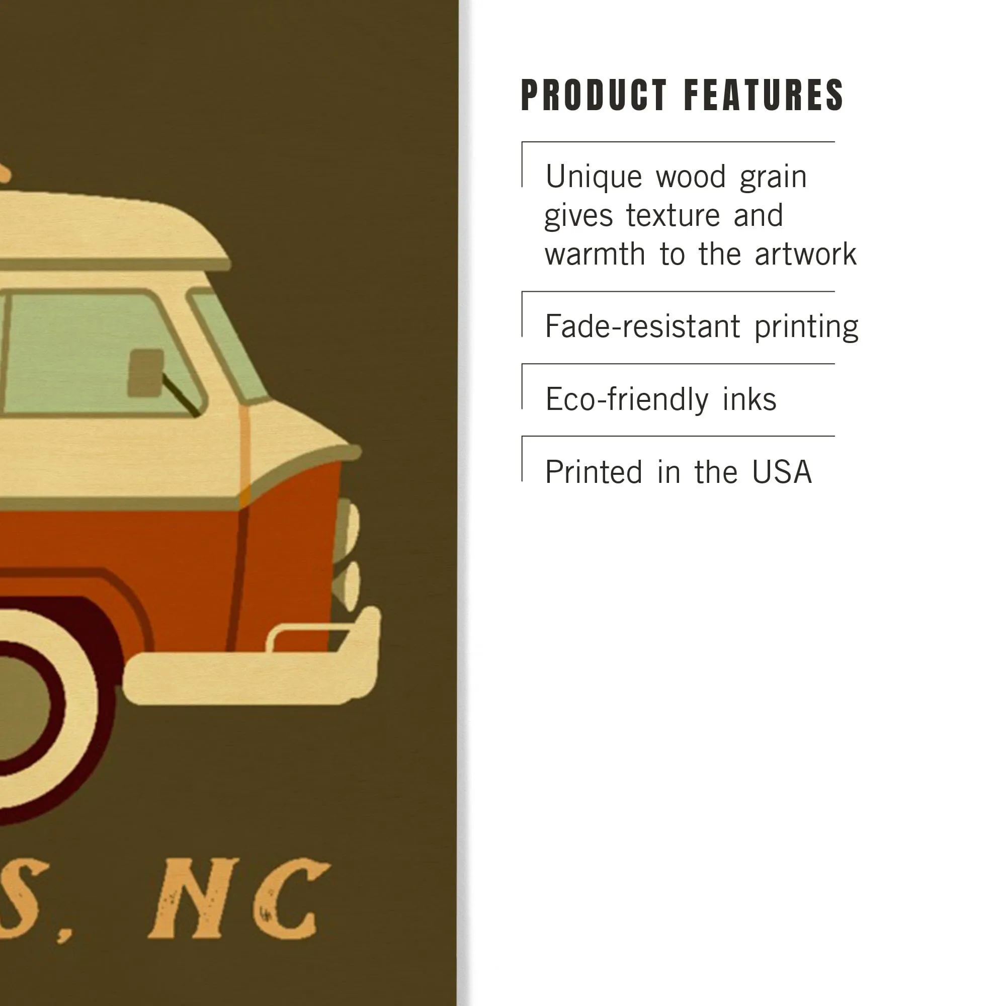 Cape Hatteras, North Carolina, Camper Van with Surfboard, Geometric, Lantern Press Artwork, Wood Signs and Postcards